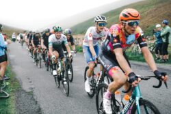 British Cycling coach Simon Wilson and Robert Donaldson competing in the Tour of Britain 2021