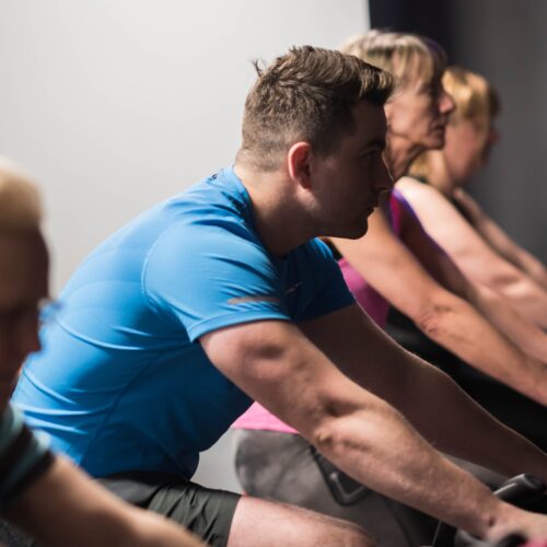 people at a spin class