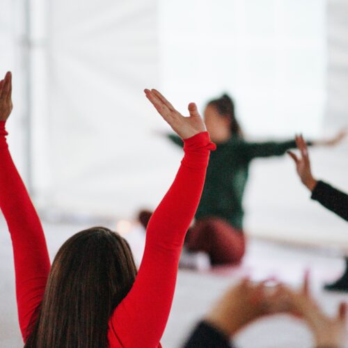 people stretching in an exercise class